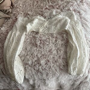 Blue Blush Lace Puff Sleeve Top - White